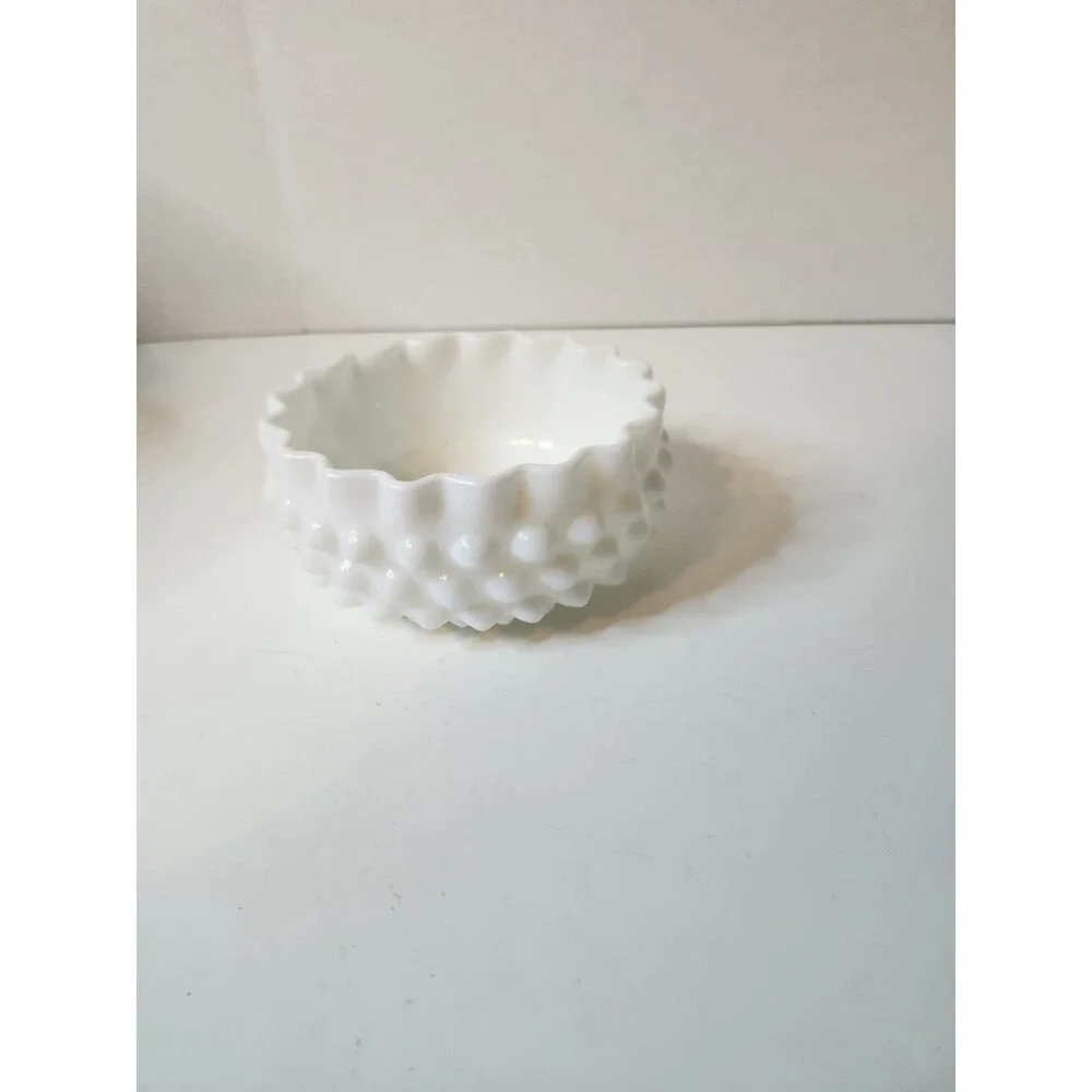 Hobnail White Milkglass Planter Tray Or Candy Dish Scalloped Edge